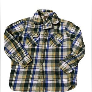 Tea collection blue green plaid flannel button down shirt boys 6 preppy classic
